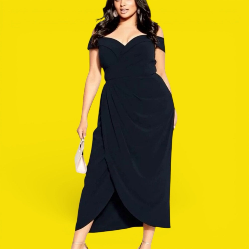 City Chic Black Off-Shoulder Midi Dress